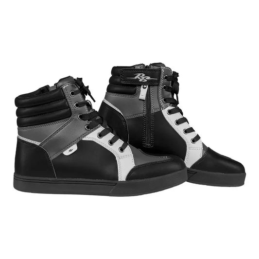 Baskets moto Rusty Stitches Joey homologuées CE, noir, gris, blanc cuir synthétique