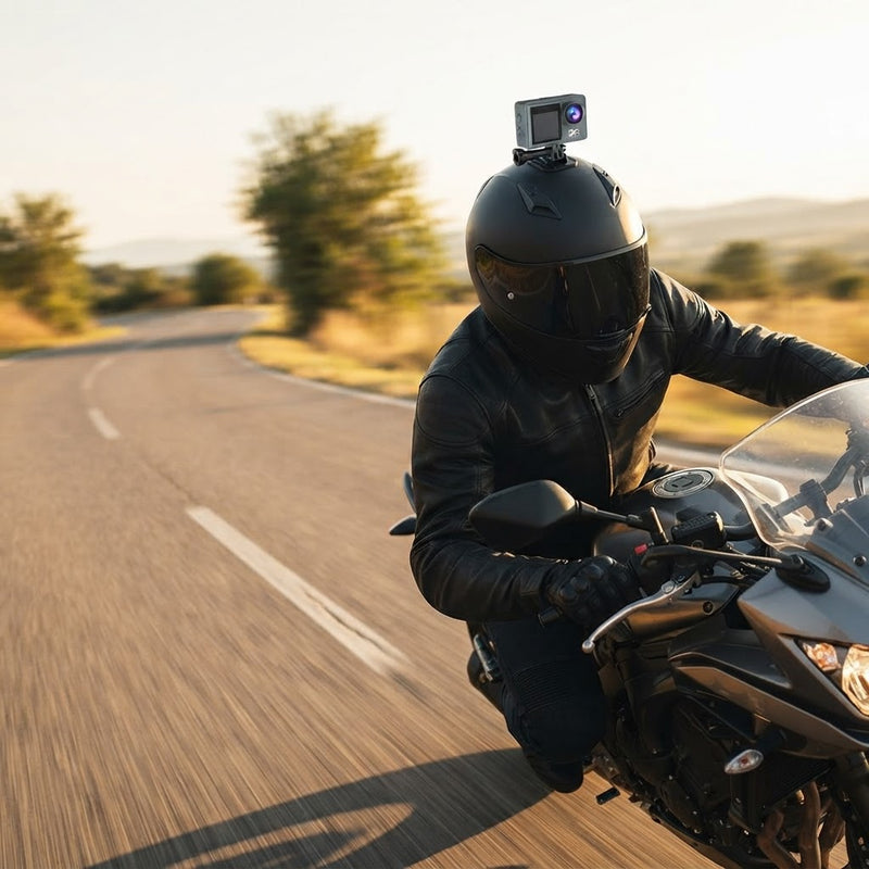 Sur le casque, pour filmer votre trajectoire.
