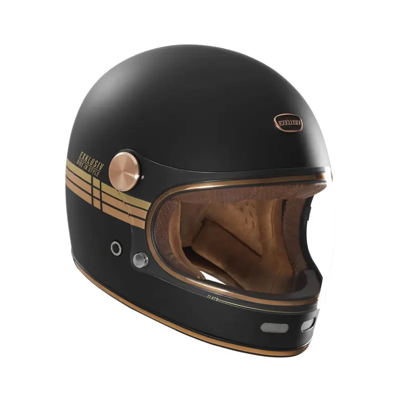 Casque intégral Exklusiv Duke II Flat noir mat bronze, style Café Racer homologué ECE 2206.