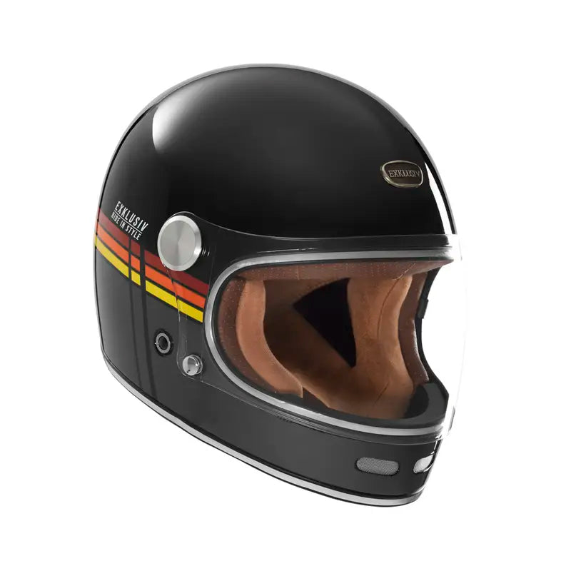 Casque intégral Exklusiv Duke II Flat rétro noir mat bandes rouge orange jaune