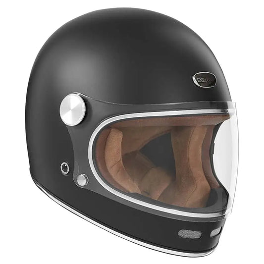 Casque intégral Exklusiv Duke 2 noir mat, style rétro, liserés chromés, intérieur cuir.