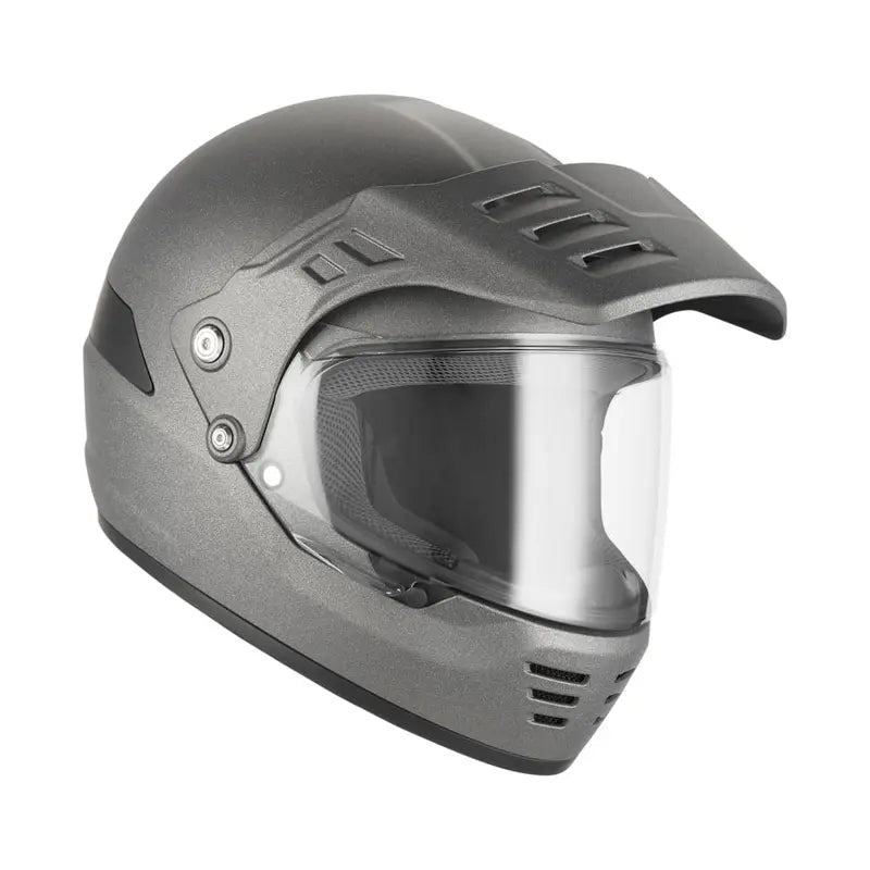 Casque intégral moto Exklusiv Dust Titanium Mat gris anthracite mat avec visière trail.