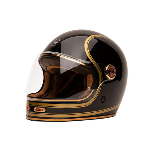 casque intégral Marko noir et or au style rétro pour homme