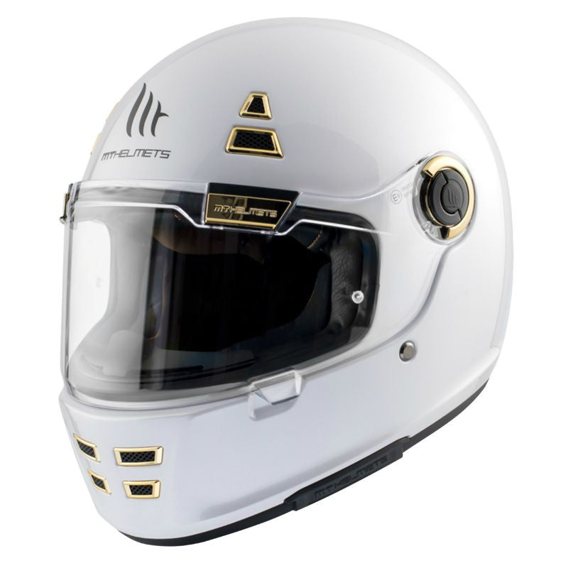 casque intégral MT Jarama blanc nacré avec finitions dorées pour homme