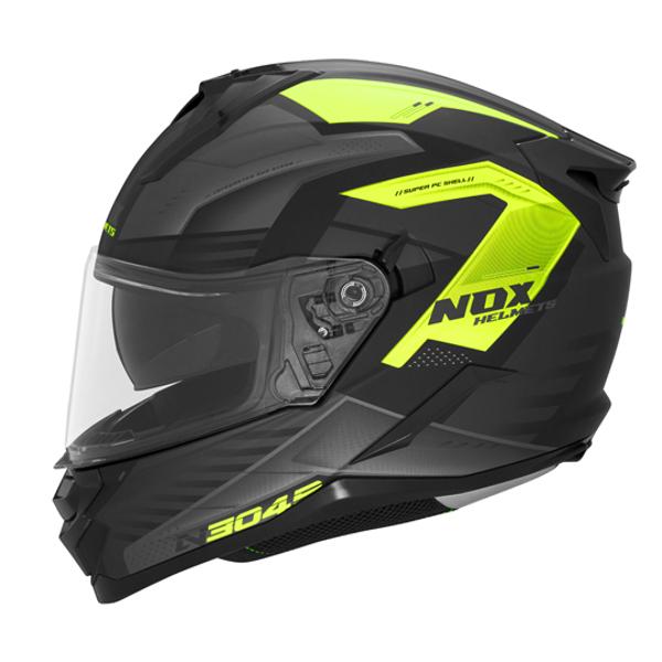 casque intégral Nox N304S noir et jaune fluo pour motards sportifs