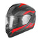 Casque intégral moto Nox N304S REVO noir mat, motifs racing rouge et gris carbone.