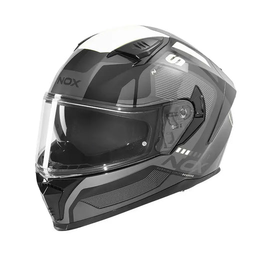 Casque intégral Nox N402 Mentor noir blanc brillant, style urbain et sportif.