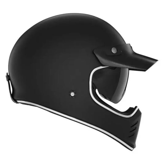 Casque intégral Nox Premium Seventy II noir mat, style néo-rétro avec liseré blanc.