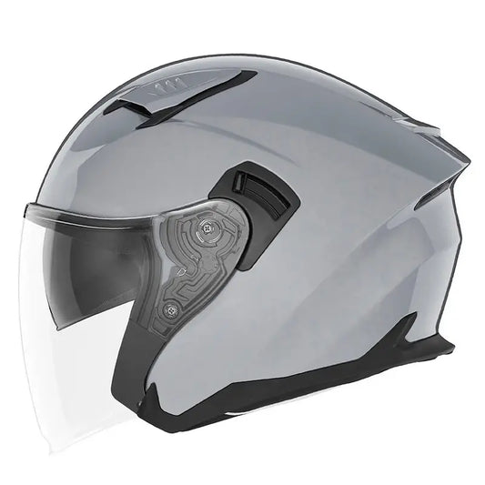 Casque jet Nox N130 gris Nardo brillant, double écran solaire, design urbain et moderne.