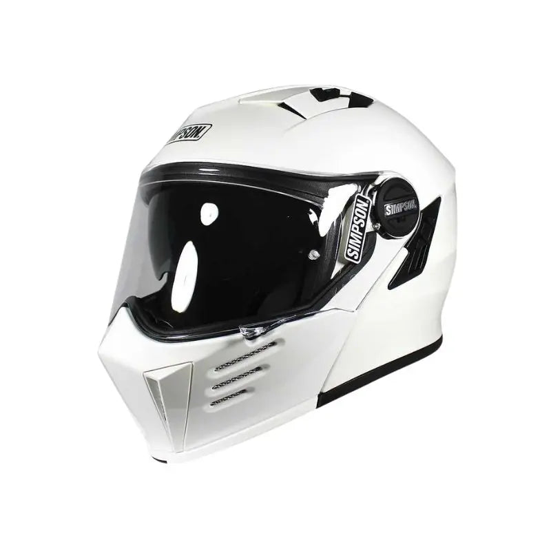 Casque modulable Simpson Darksome blanc, tricomposite, design audacieux, visière large.