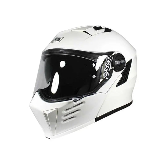 Casque modulable Simpson Darksome blanc, tricomposite, design audacieux, visière large.