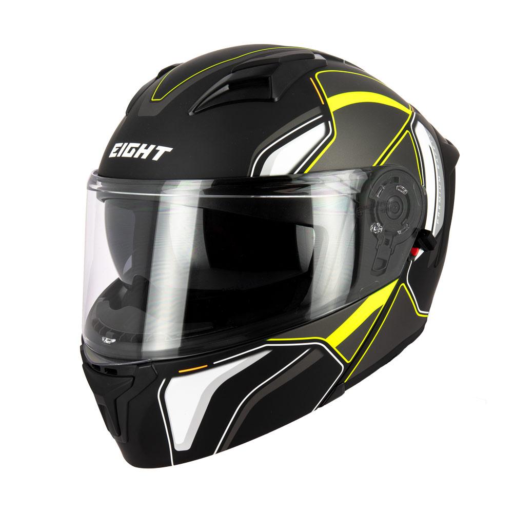Casque modulable double écran Eight S551 titane et jaune fluo