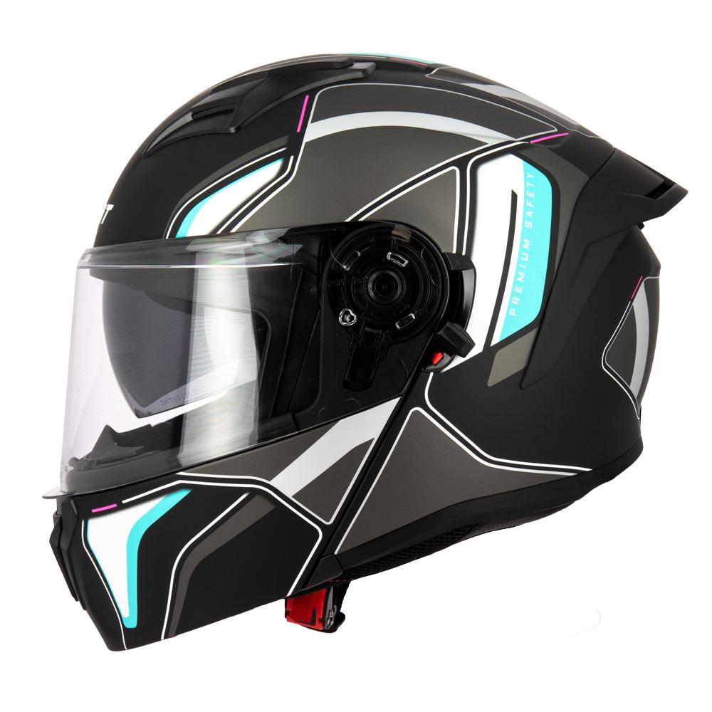 Casque moto modulable avec écran solaire Eight S551 Dual Face noir et bleu