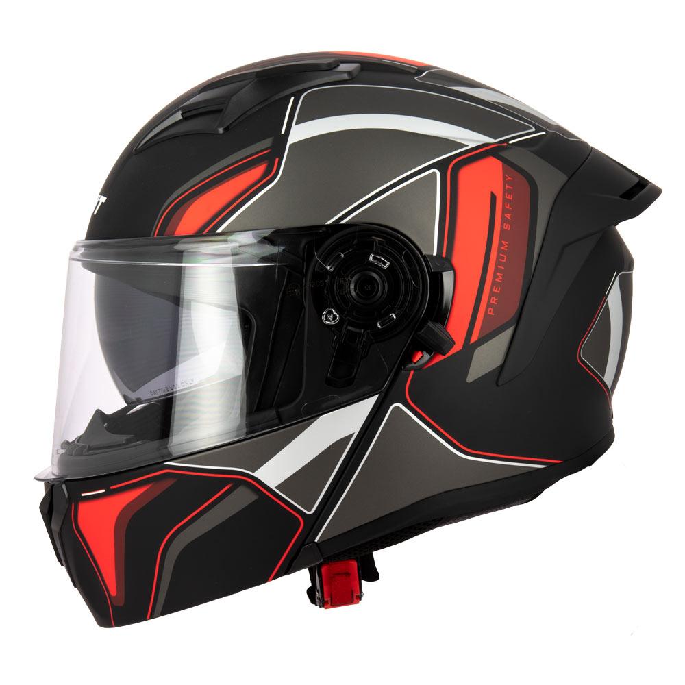 Casque moto modulable avec écran solaire Eight S551 Dual Face noir et rouge