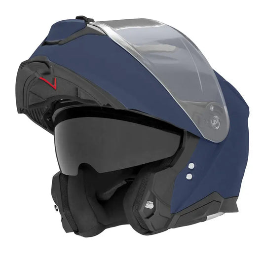Casque modulable Nox N967 bleu mat, polycarbonate, double homologation P/J.