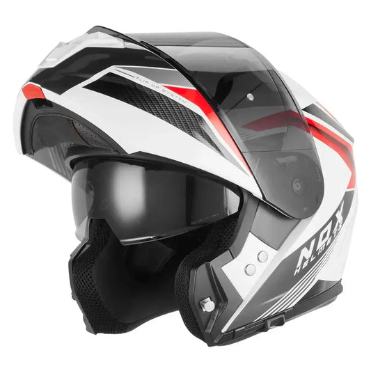 Casque moto modulable Nox N968 Shift blanc rouge brillant