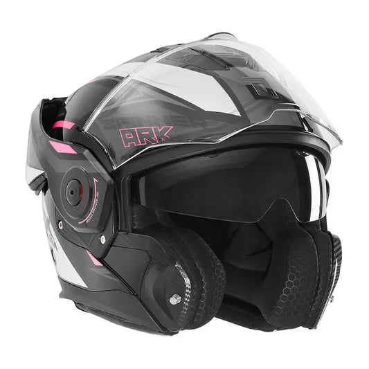 Casque modulable Nox Premium Spinner Ark blanc rose noir, design néo-rétro ARK P/J