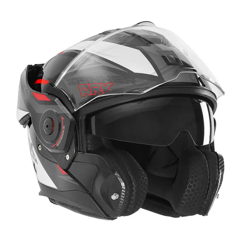 Casque modulable Nox Premium Spinner Ark blanc rouge noir, design néo-rétro