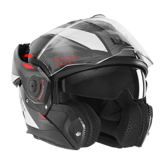 Casque modulable Nox Premium Spinner Ark blanc rouge noir, design néo-rétro