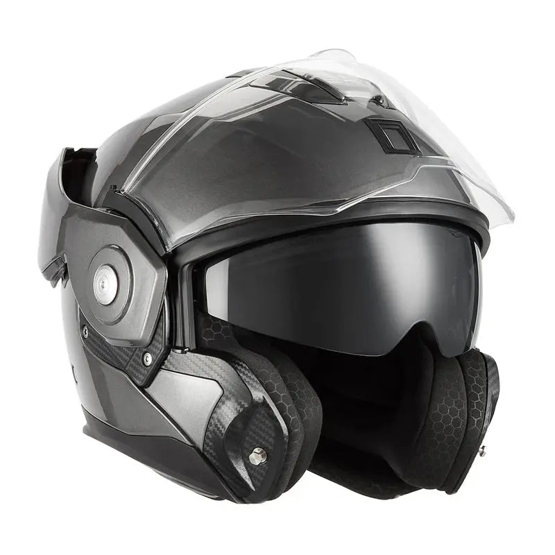 Casque moto modulable Nox Spinner Titanium Brossé Mat, style néo-rétro et double homologation.