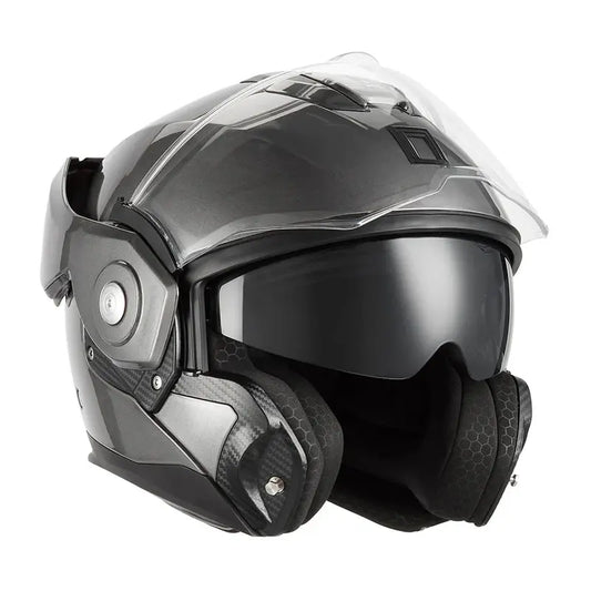 Casque moto modulable Nox Spinner Titanium Brossé Mat, style néo-rétro et double homologation.