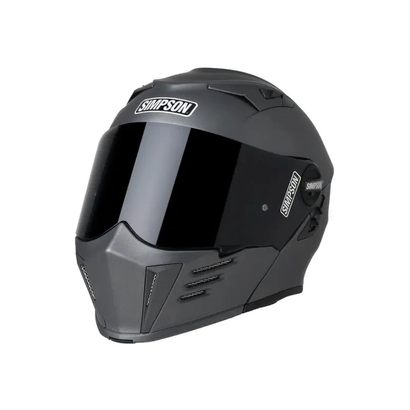 Casque modulable Simpson Darksome Gunmetal gris, design agressif pour motard, haute sécurité.