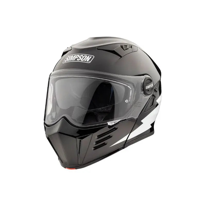 Casque modulable Simpson Darksome Hellfire noir brillant avec éclair blanc.