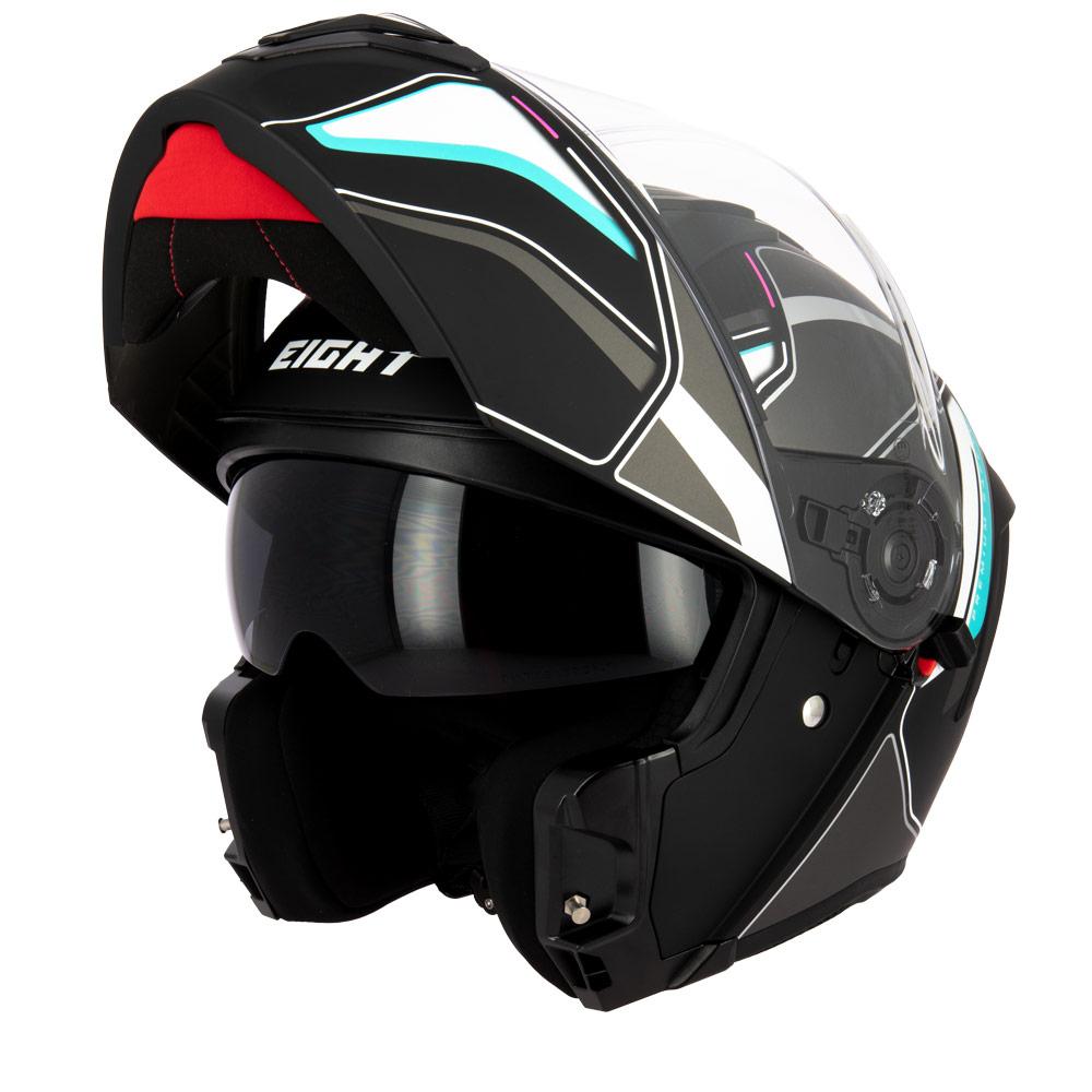 Casque moto modulable Eight S551 Dual Face noir et bleu homologué ECE 22.06