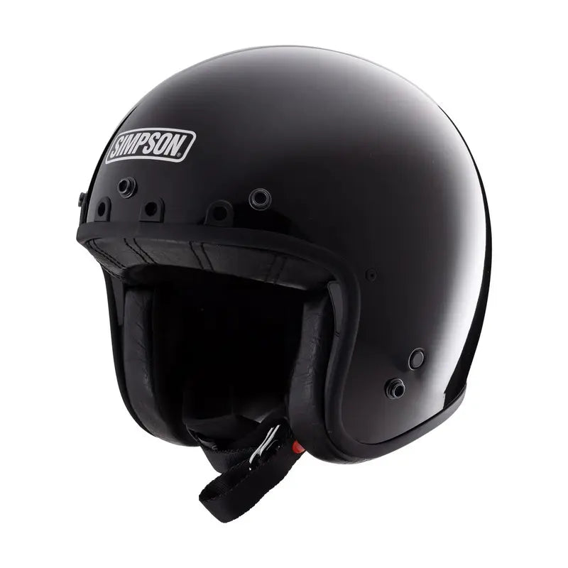 Casque Jet Simpson Chopper noir brillant, design vintage motard, homologué ECE 2206