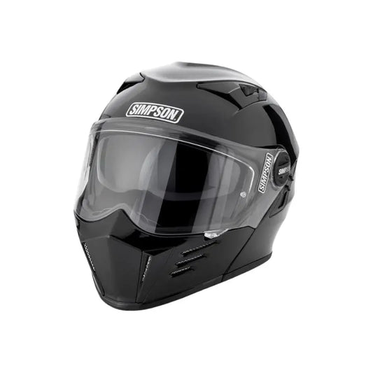 Casque Simpson Darksome modulable noir brillant, design agressif et mentonnière relevable.