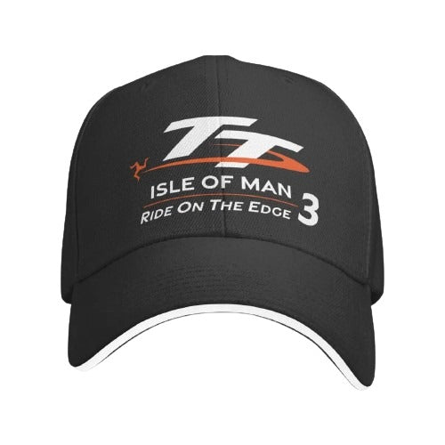 Casquette de moto noire TT3 Isle of Man, design Ride on the Edge pour fans de course moto