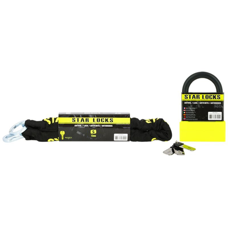 Chaîne antivol moto 1m Star Locks avec serrure à clé magnétique et revêtement textile noir
