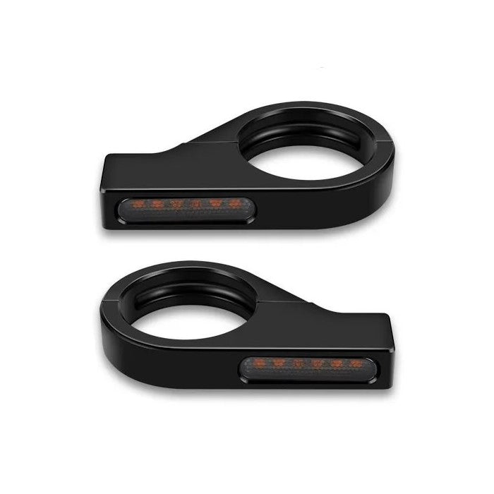 Clignotants LED de fourche moto en métal noir ultra discrets avec fixation intégrée