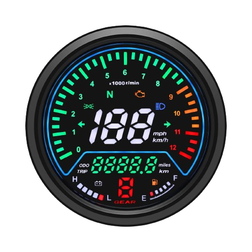 compteur moto digital universel rétroéclairé LED avec affichage vitesse, tr/min, carburant et rapport engagé