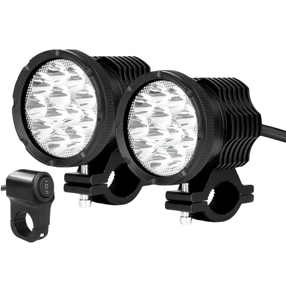 feux LED moto longue portée puissants avec fixation guidon et interrupteur étanche