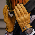 Gants de moto jaune en cuir photo | Boutique biker