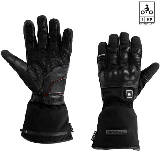 gants moto chauffants homologués ESQUAD pour homme en cuir, hiver, 3 niveaux de chaleur, batterie incluse, protection CE