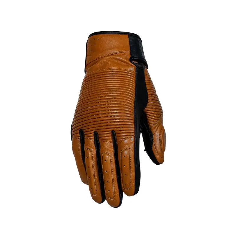 Gants moto été homme Jimmy Rusty Stitches cuir rétro marron/noir, nervures matelassées.