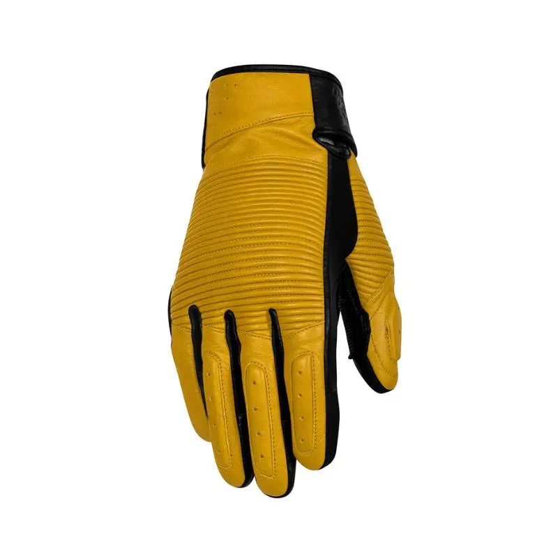 Gant moto été homme Rusty Stitches Jimmy jaune cuir rétro côtelé, certifié CE.