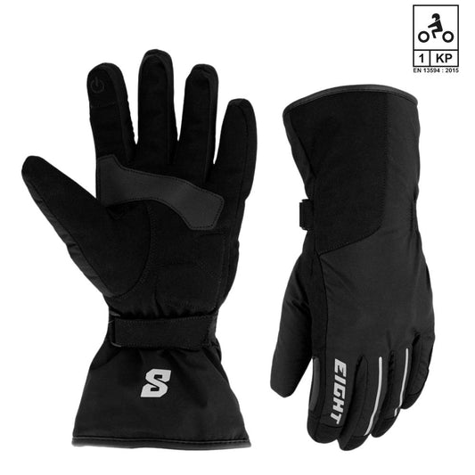 gants moto hiver Eight Alaska2 noir homologués CE chauds et étanches avec doublure Thinsulate et zone tactile
