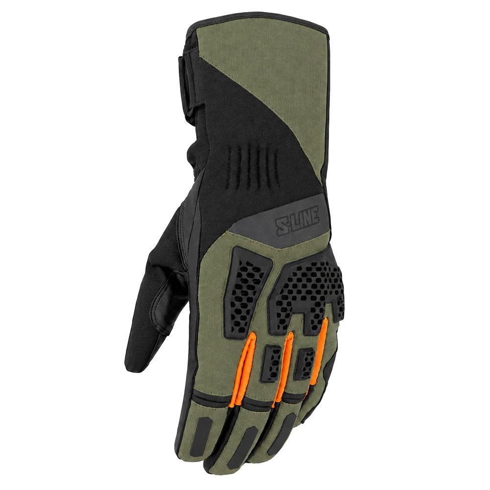 Gants moto hiver trail S-Line Trekk kaki et noir homologués CE