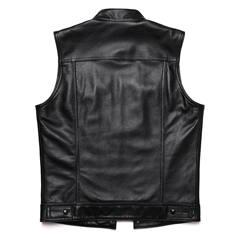 Gilet Biker En Cuir Véritable - Épaisseur 1.1-1.2 Mm, Réglable Sur Les Côtés, Poches Intérieures, Taille XXXXL