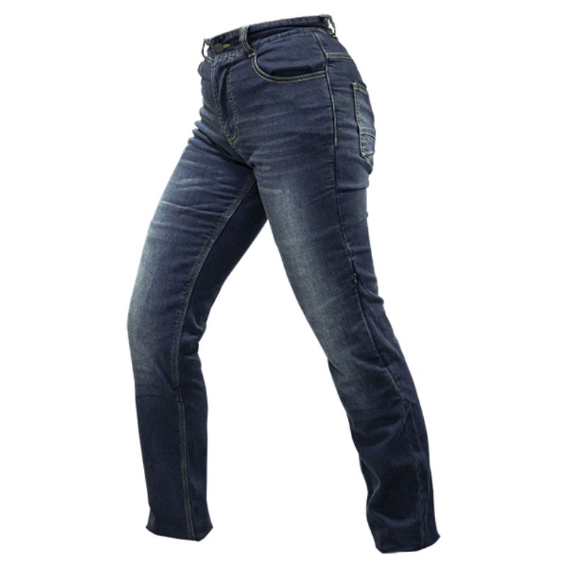 Jean moto bleu renforcé femme homologué CE avec protections genoux et hanches