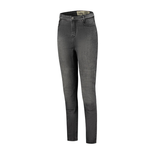 Jean moto femme Emma gris anthracite délavé, coupe skinny, protections CE discrètes