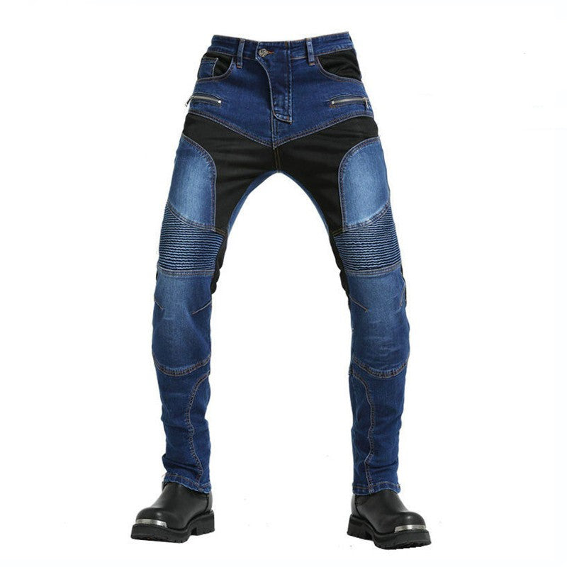 Jean de moto homme bleu renforcé en kevlar avec protections amovibles, style urbain et touring 