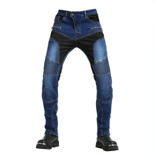 Jean de moto homme bleu renforcé en kevlar avec protections amovibles, style urbain et touring 
