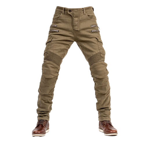 Jean moto renforcé Kevlar beige pour homme style biker urbain