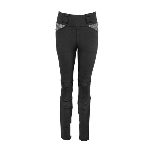 Legging moto femme Rusty Stitches Claudia V2 noir et blanc, coupe ajustée, genoux plissés