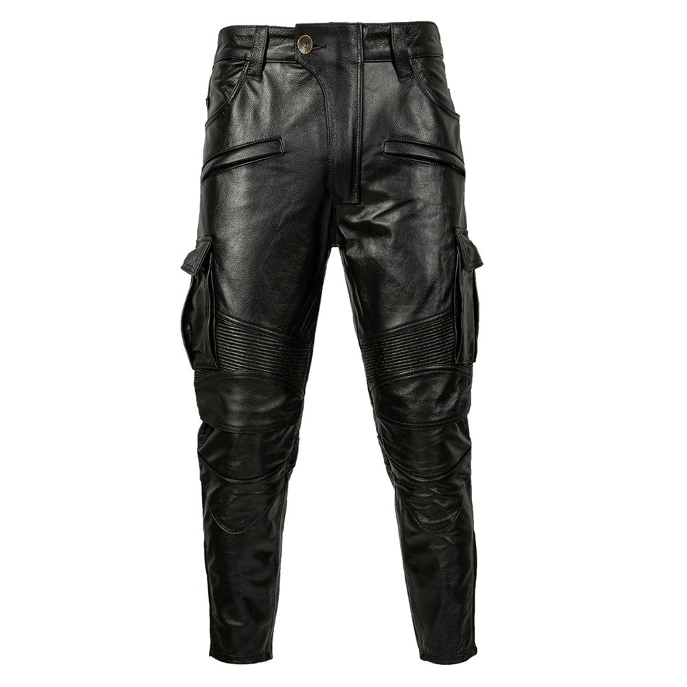 Pantalon de moto en cuir véritable pour homme style biker urbain coupe ajustée S à 5XL