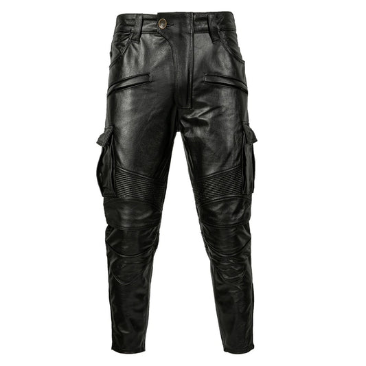 Pantalon de moto en cuir véritable pour homme style biker urbain coupe ajustée S à 5XL
